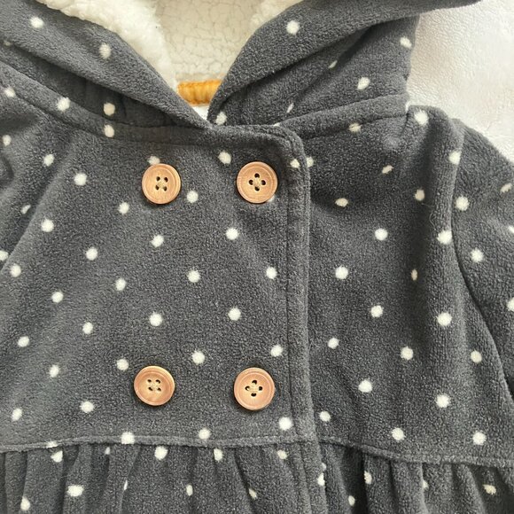 Carter’s 18M Black Polka Dot Hooded Fleece Peacoat EUC Toddler Girl - Picture 3 of 16